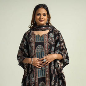 Black - printed cotton kaftan with palazzo & dupatta set