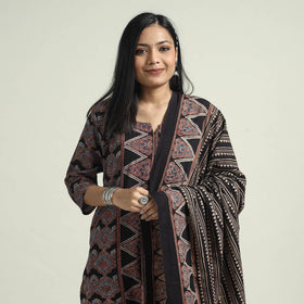 Buy Ajrakh Block Printed Cotton Kurta With Palazzo & Dupatta Set Online at iTokri.com