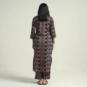 Buy Ajrakh Block Printed Cotton Kurta With Palazzo & Dupatta Set Online at iTokri.com