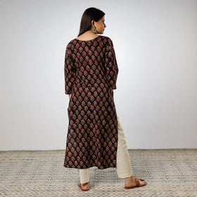 Buy Black - Ajrakh Block Printed Cotton Long Kurta for Women