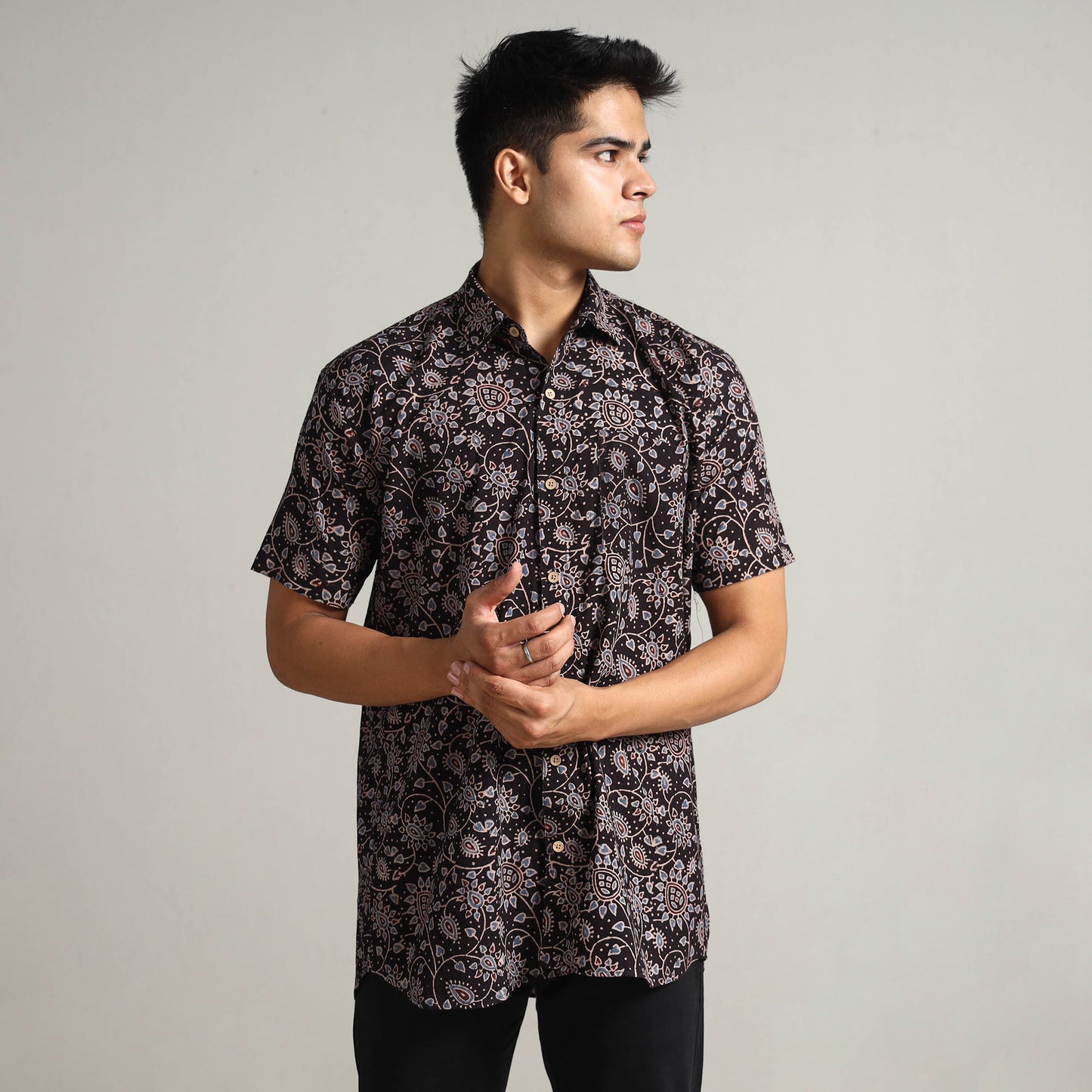 Buy Ajrakh Block Printed Cotton Men Half Sleeve Shirt 01 Online at iTokri.com