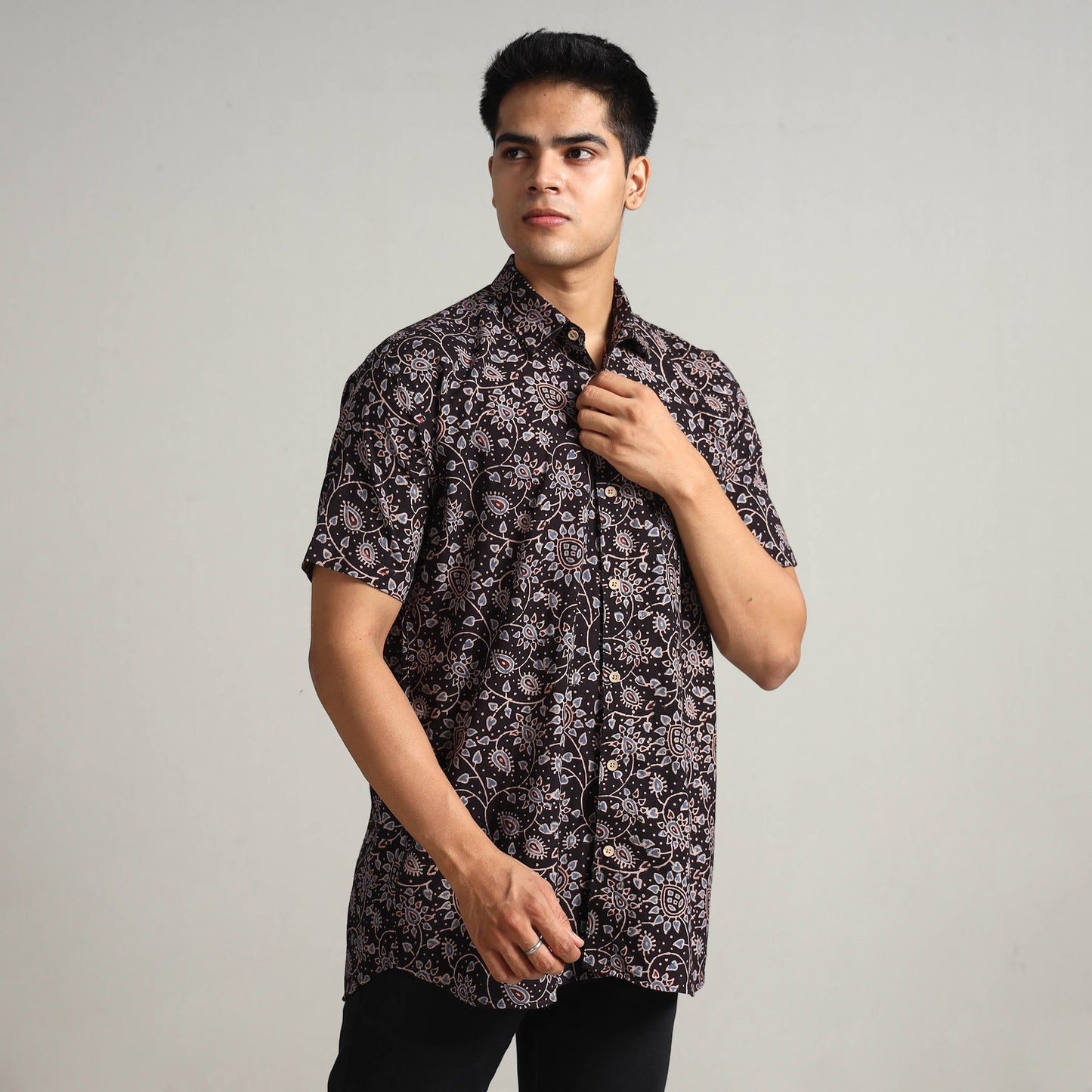 Buy Ajrakh Block Printed Cotton Men Half Sleeve Shirt 01 Online at iTokri.com