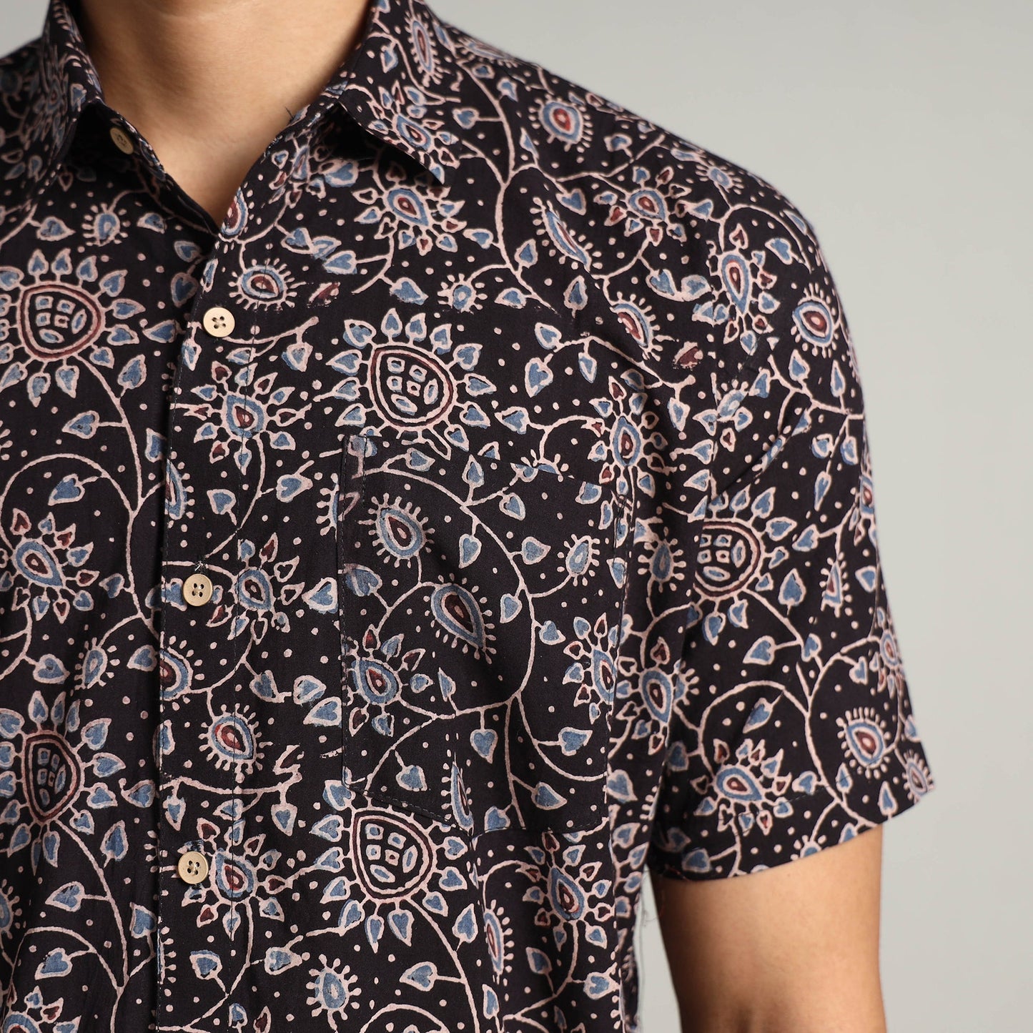 Buy Ajrakh Block Printed Cotton Men Half Sleeve Shirt 01 Online at iTokri.com