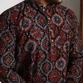 Black - ajrakh block printed cotton men long kurta