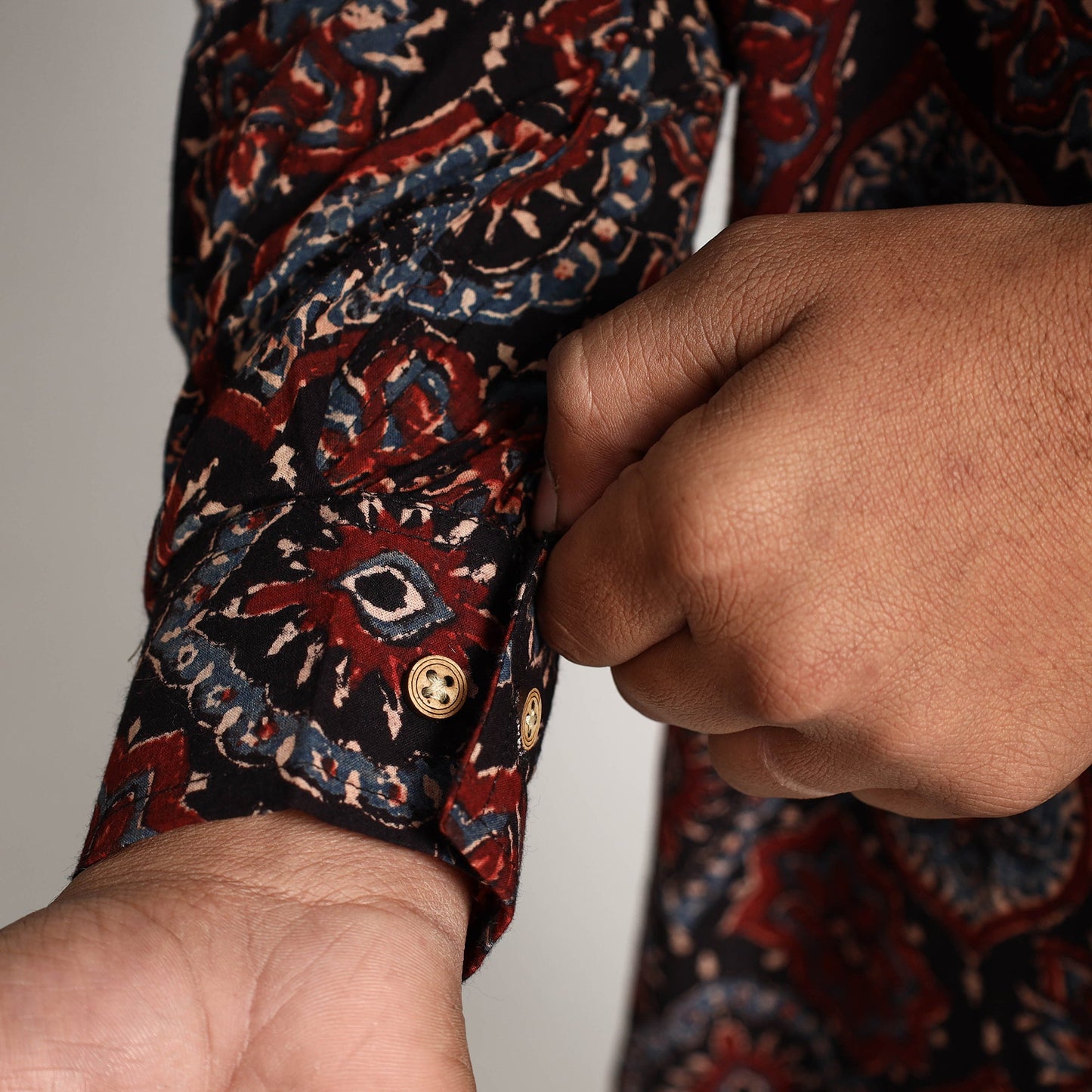Black - ajrakh block printed cotton men long kurta