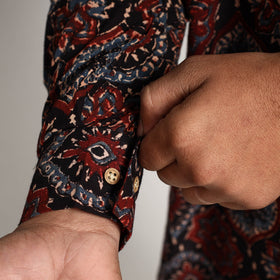 Black - ajrakh block printed cotton men long kurta