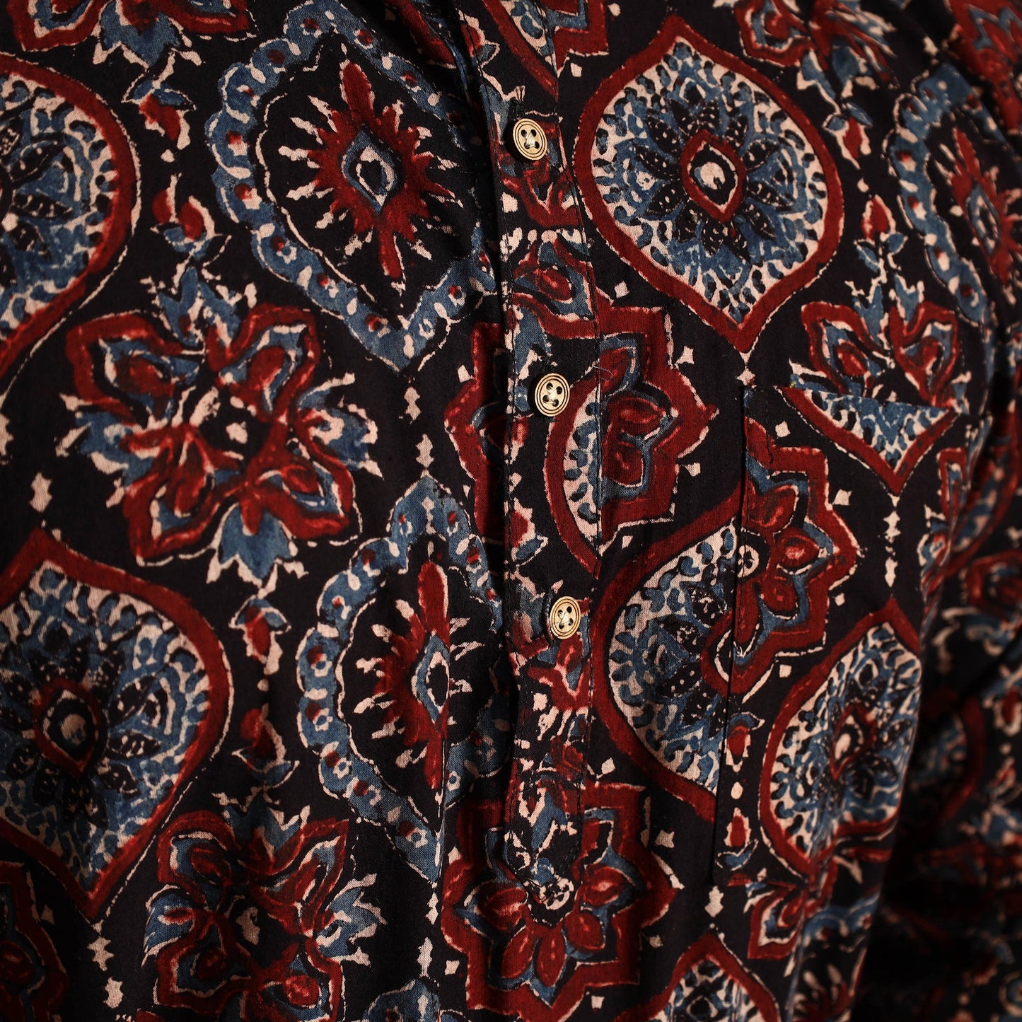 Black - ajrakh block printed cotton men long kurta