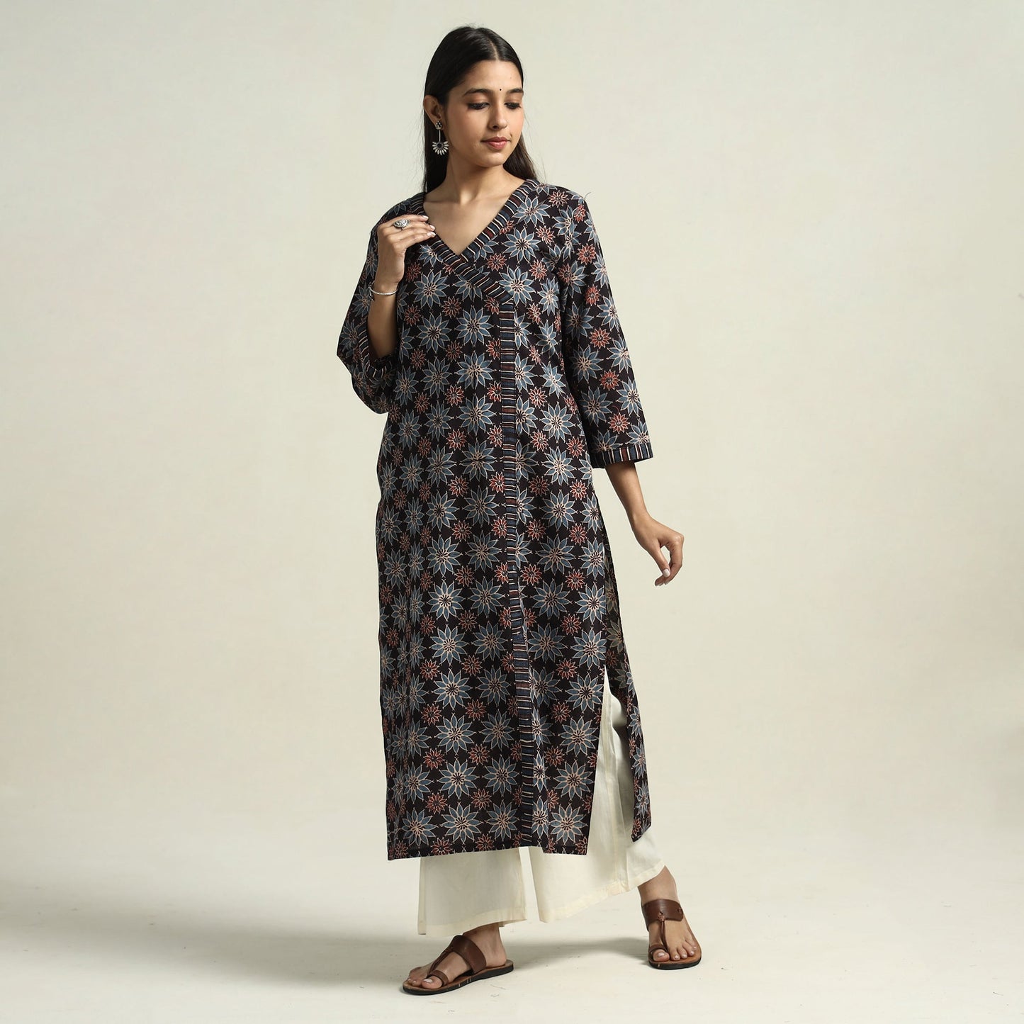 Black - Ajrakh Block Printed Cotton Straight Kurta