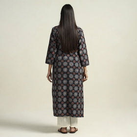 Black - Ajrakh Block Printed Cotton Straight Kurta