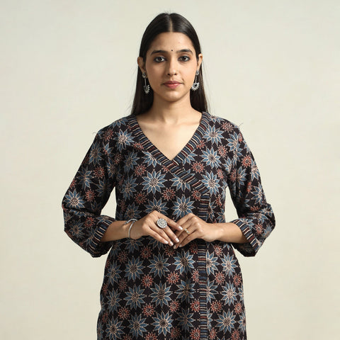 Black - Ajrakh Block Printed Cotton Straight Kurta