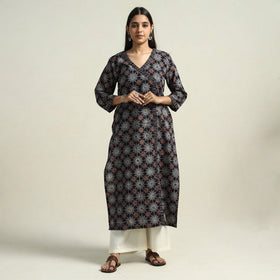 Black - Ajrakh Block Printed Cotton Straight Kurta