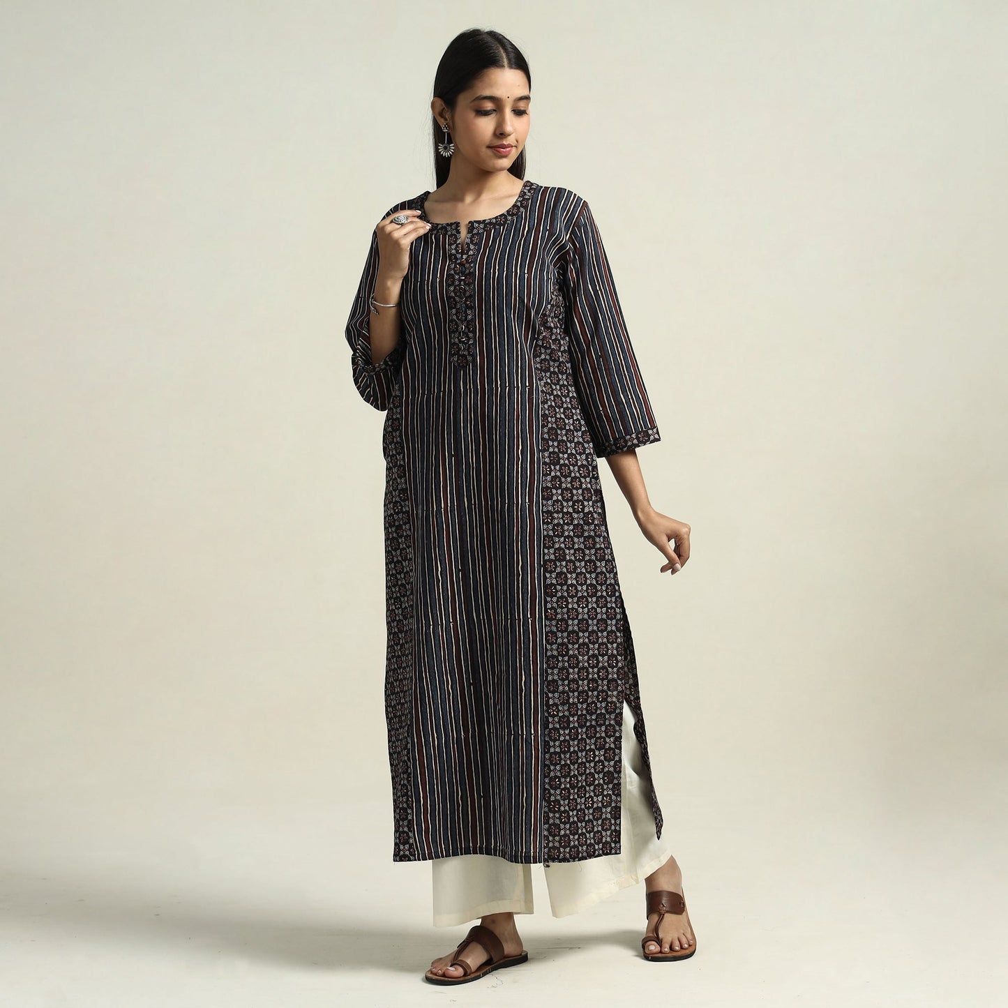 Black - ajrakh block printed cotton straight kurta