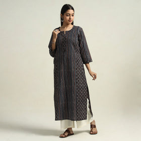 Black - ajrakh block printed cotton straight kurta
