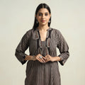 Black - Ajrakh Block Printed Cotton Straight Kurta with Patch