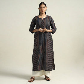 Black - ajrakh block printed cotton straight kurta