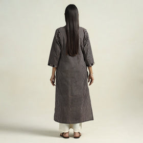 Black - Ajrakh Block Printed Cotton Straight Kurta with Patch