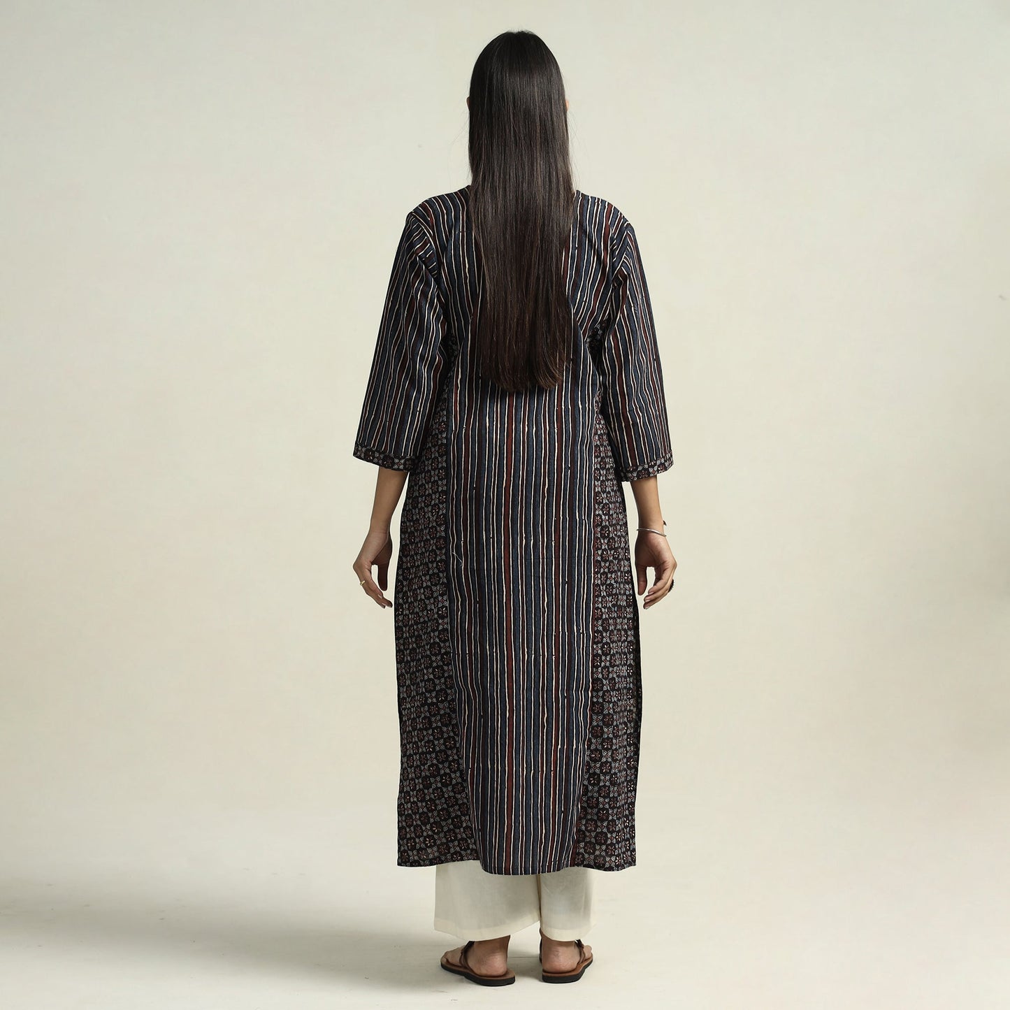 Black - ajrakh block printed cotton straight kurta
