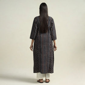 Black - ajrakh block printed cotton straight kurta