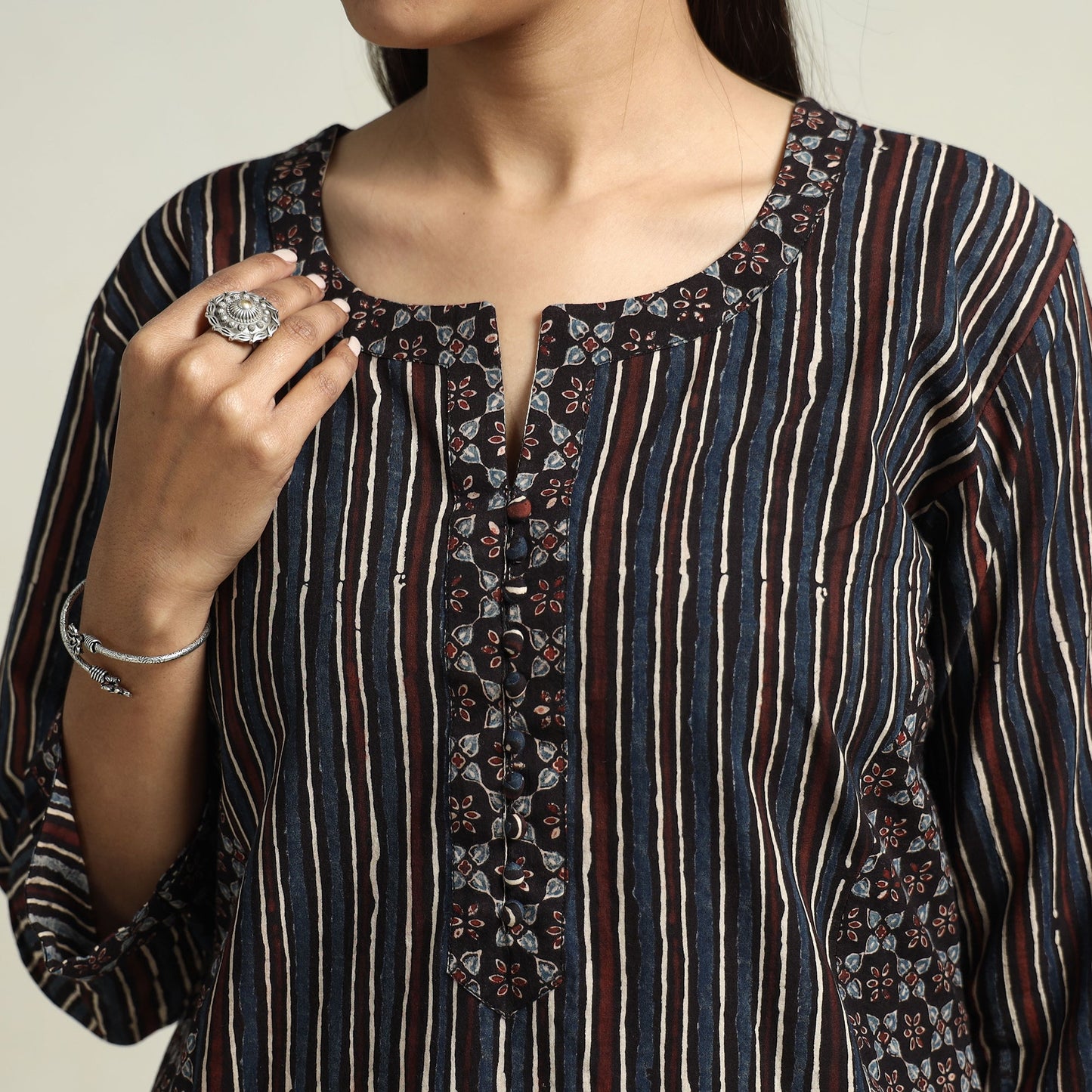 Black - ajrakh block printed cotton straight kurta