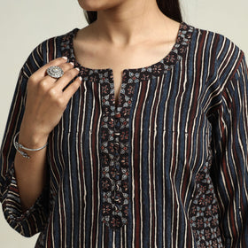 Black - ajrakh block printed cotton straight kurta
