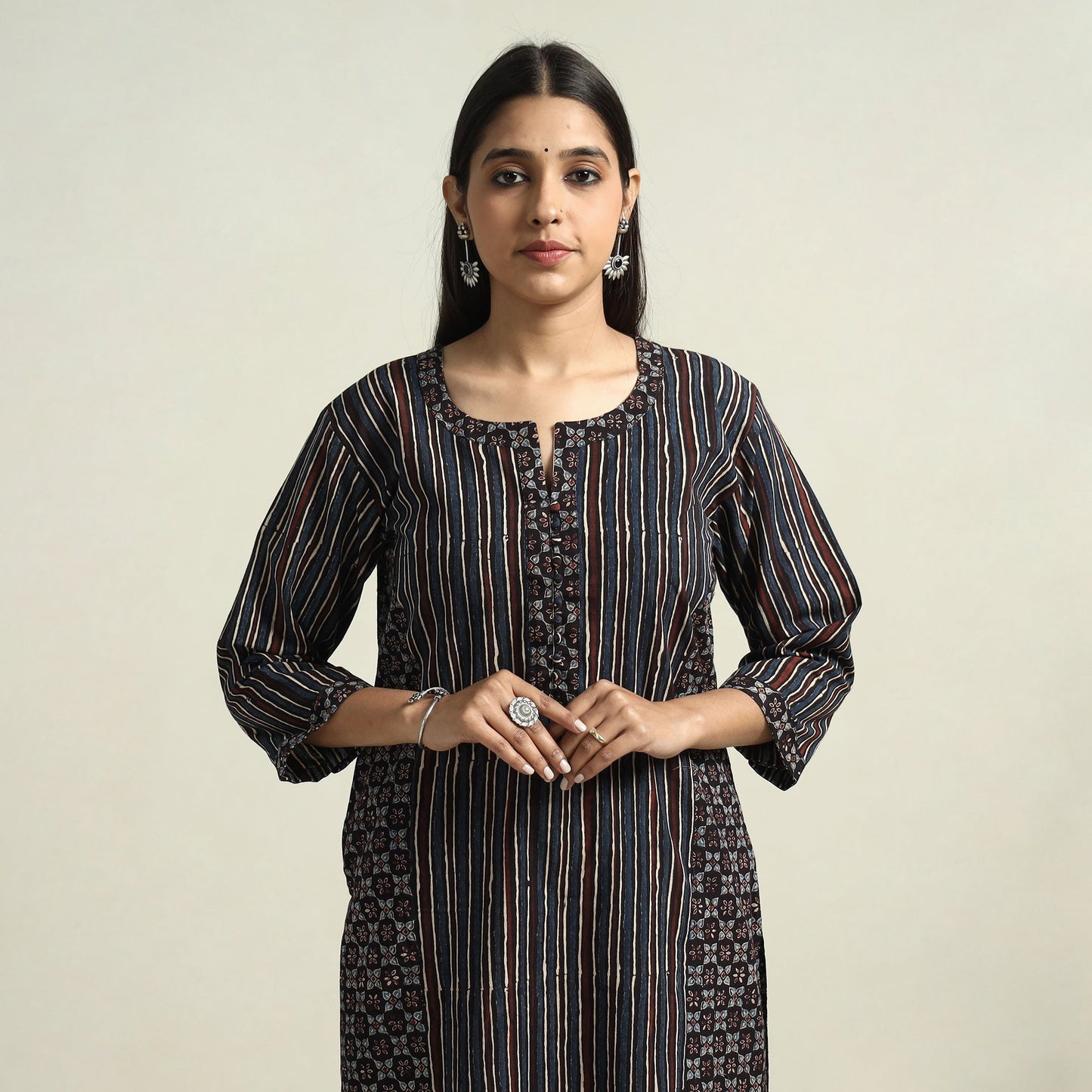 Black - ajrakh block printed cotton straight kurta
