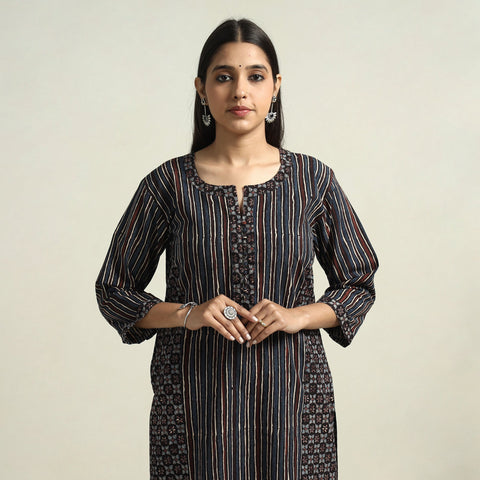 Black - ajrakh block printed cotton straight kurta