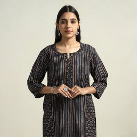 Black - ajrakh block printed cotton straight kurta