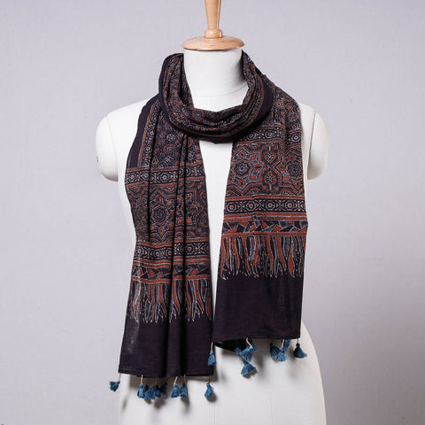 Buy  Ajrakh Block Printed Mul Cotton Stole with Tassels Online at iTokri.com