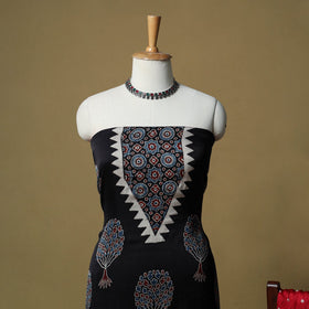 Ajrakh hand block print with bandhani modal silk natural