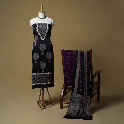 Ajrakh hand block print with bandhani modal silk natural