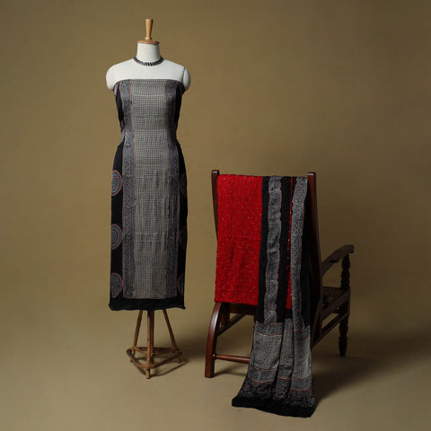 Ajrakh hand block print with bandhani modal silk natural