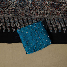 Ajrakh hand block print with bandhani modal silk natural