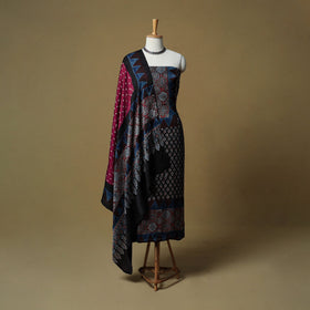 Ajrakh hand block print with bandhani modal silk natural