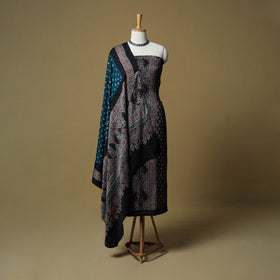 Ajrakh hand block print with bandhani modal silk natural