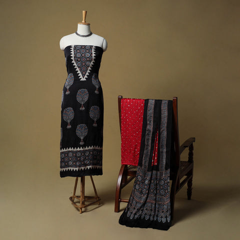 Ajrakh hand block print with bandhani modal silk natural