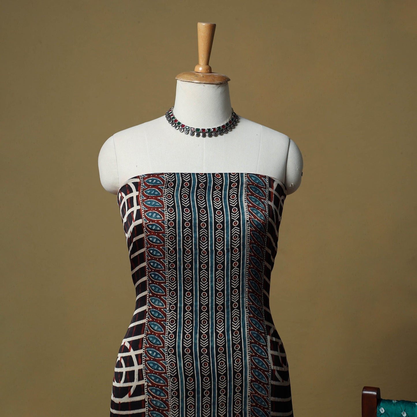 Ajrakh hand block print with bandhani modal silk natural