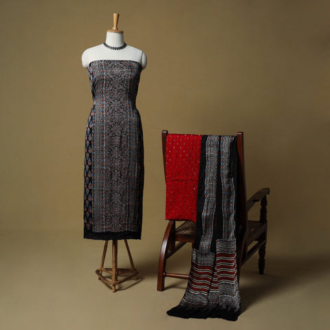 Ajrakh hand block print with bandhani modal silk natural