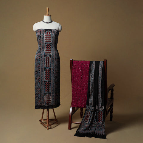 Ajrakh hand block print with bandhani modal silk natural