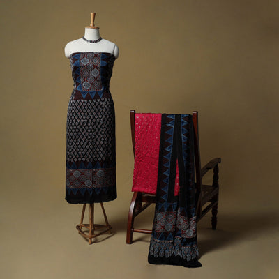 Ajrakh hand block print with bandhani modal silk natural