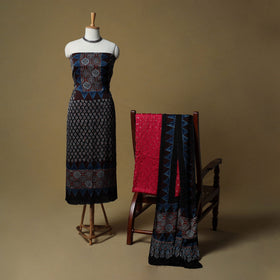 Ajrakh hand block print with bandhani modal silk natural