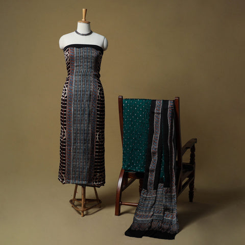 Ajrakh hand block print with bandhani modal silk natural