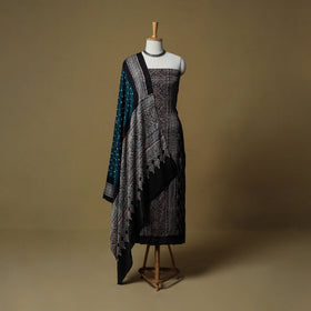 Ajrakh hand block print with bandhani modal silk natural