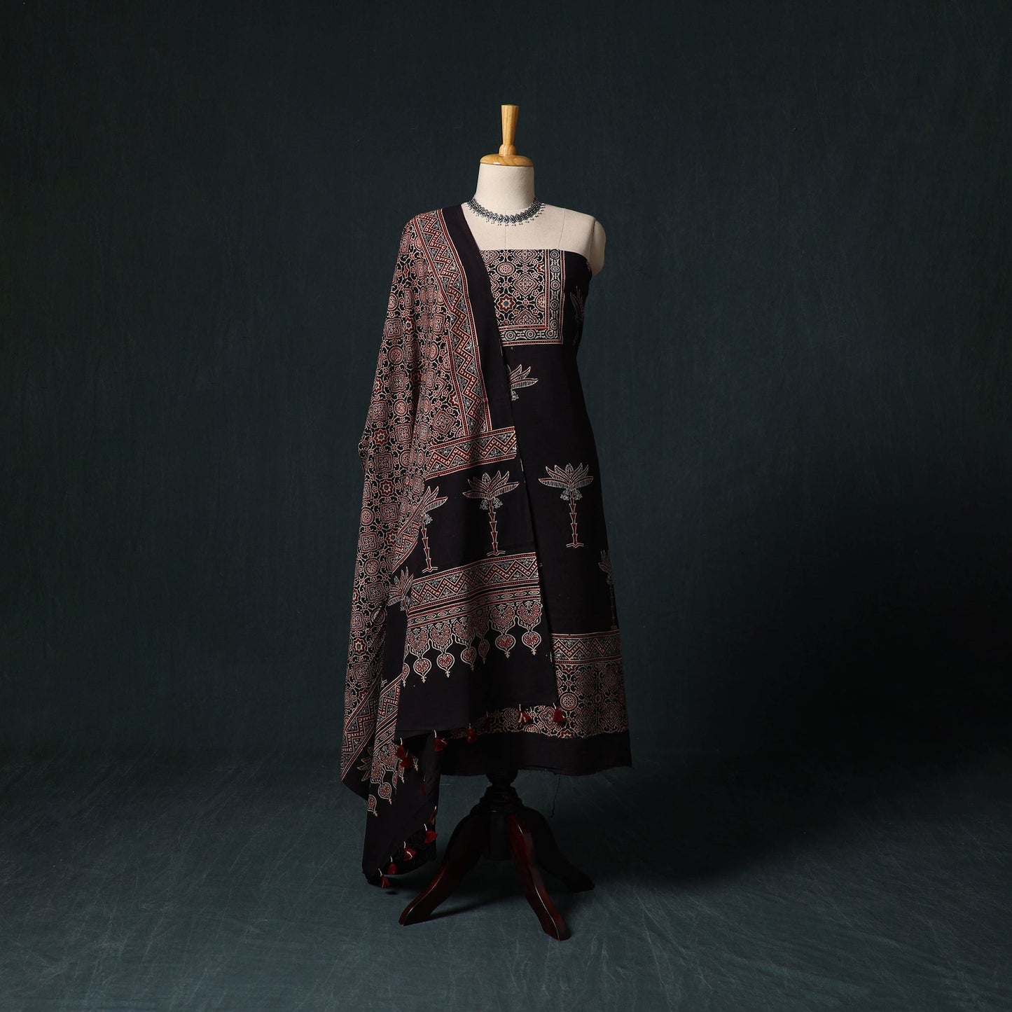 Ajrakh hand block print natural dyed cotton 2pc unstitched