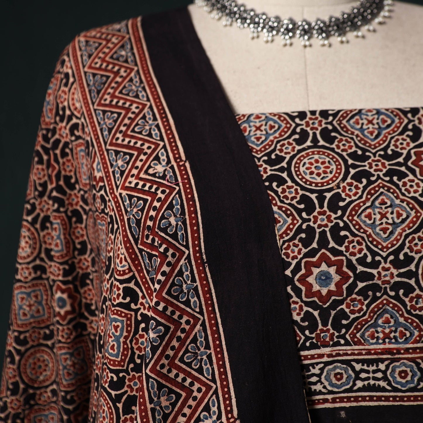 Ajrakh hand block print natural dyed cotton 2pc unstitched