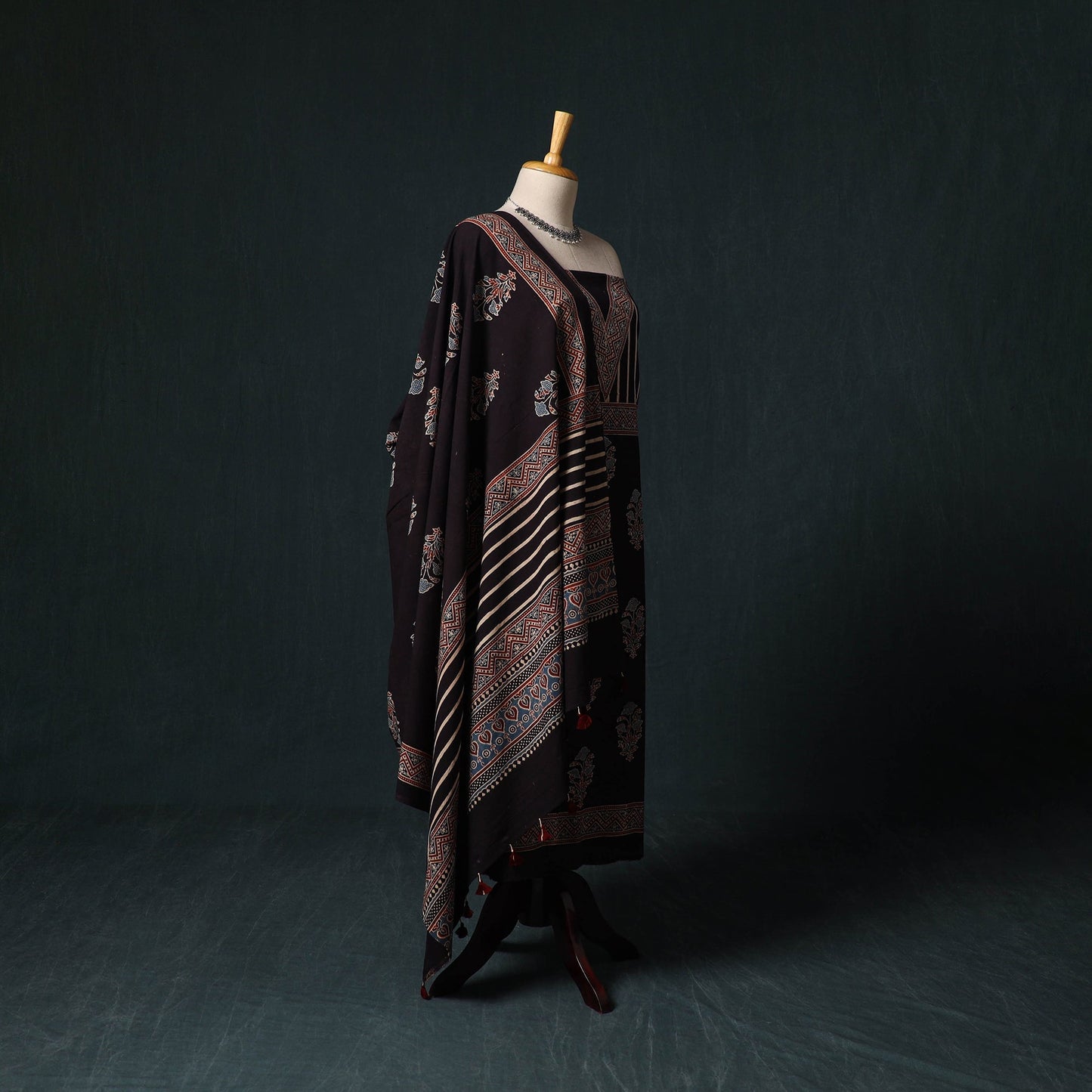 Ajrakh hand block print natural dyed cotton 2pc unstitched