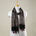  Ajrakh Hand Block Printed Modal Silk Stole with Tassels 