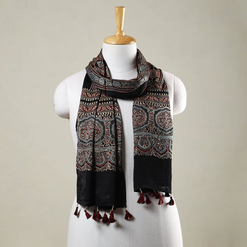 Buy Ajrakh Hand Block Printed Modal Silk Stole with Tassels Online at iTokri.com