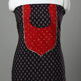 Black Ajrakh Print Cotton Patchwork Kurta Material (3m)