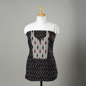 Black - Ajrakh Print Cotton Kurta Material with Patchwork (3m) 14