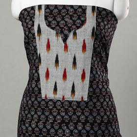 Black - Ajrakh Print Cotton Kurta Material with Patchwork (3m) 14